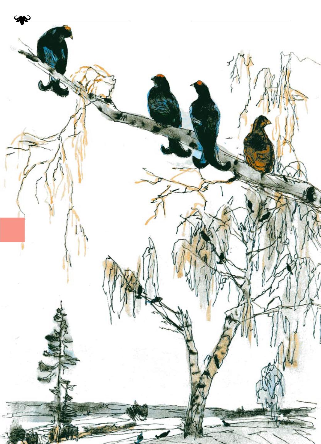 Графика птицы в зимнем лесу